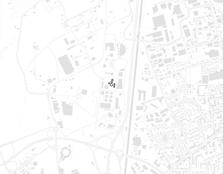 plan de masse minimaliste noir gris et blanc de l'usine de methanisation à Ginestous