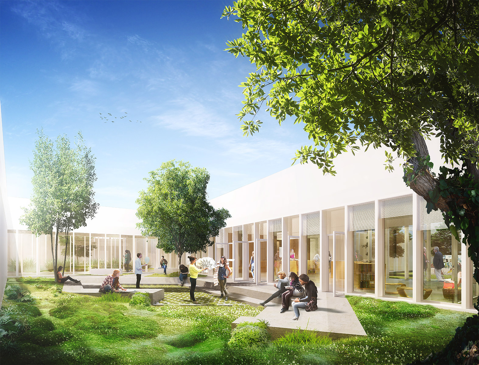 Perpective de la cour intérieure végétalisée, un espace de détente