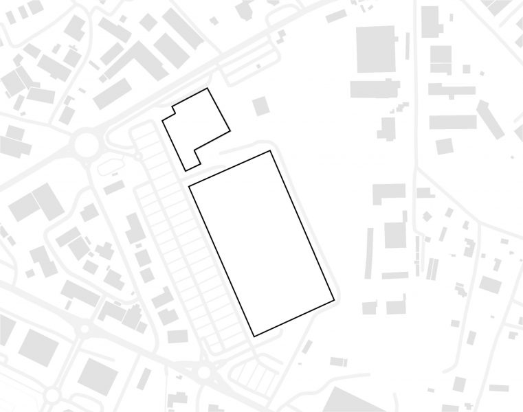 plan de masse minimaliste noir gris et blanc du centre commercial d'Ajaccio