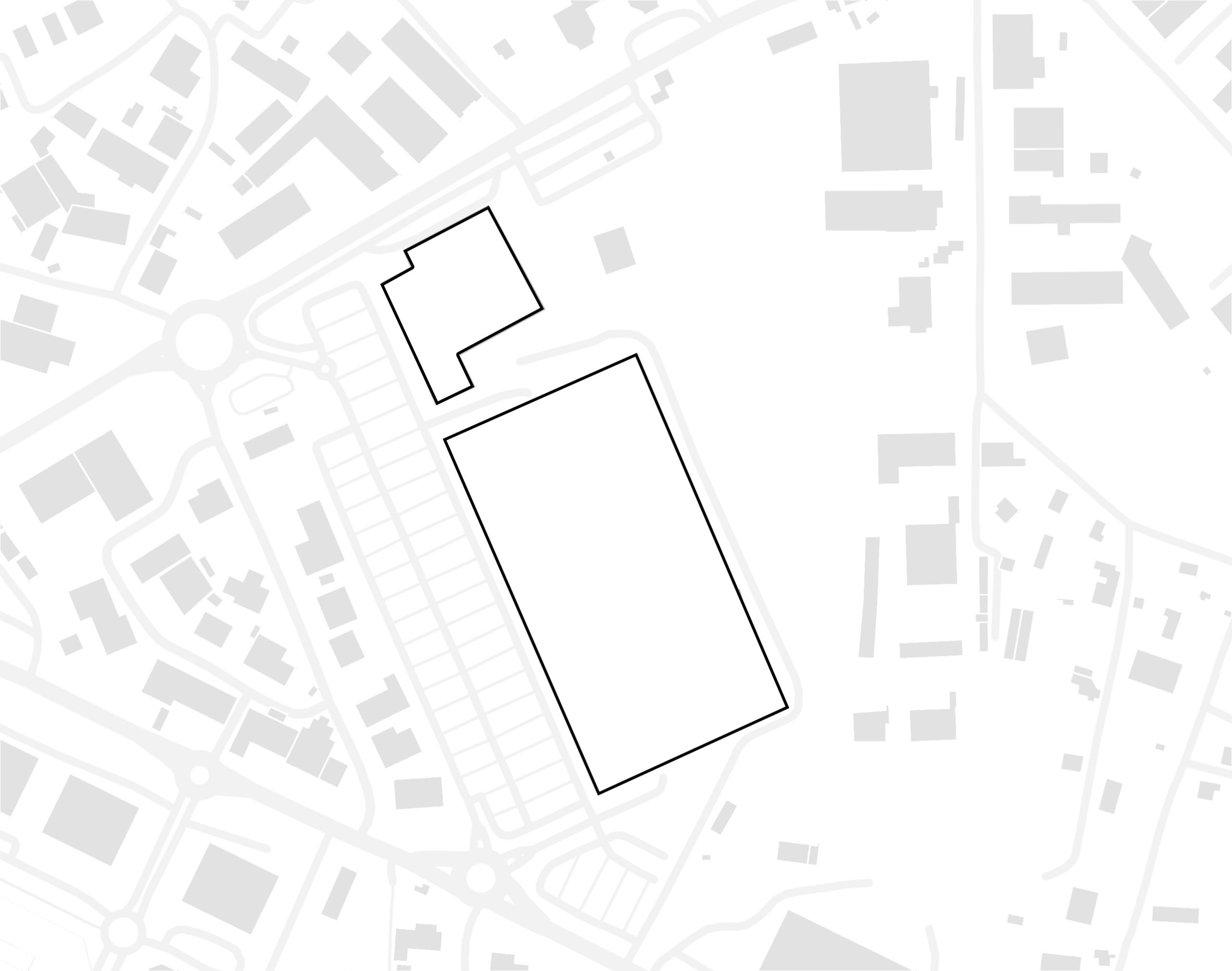 plan de masse minimaliste noir gris et blanc du centre commercial d'Ajaccio