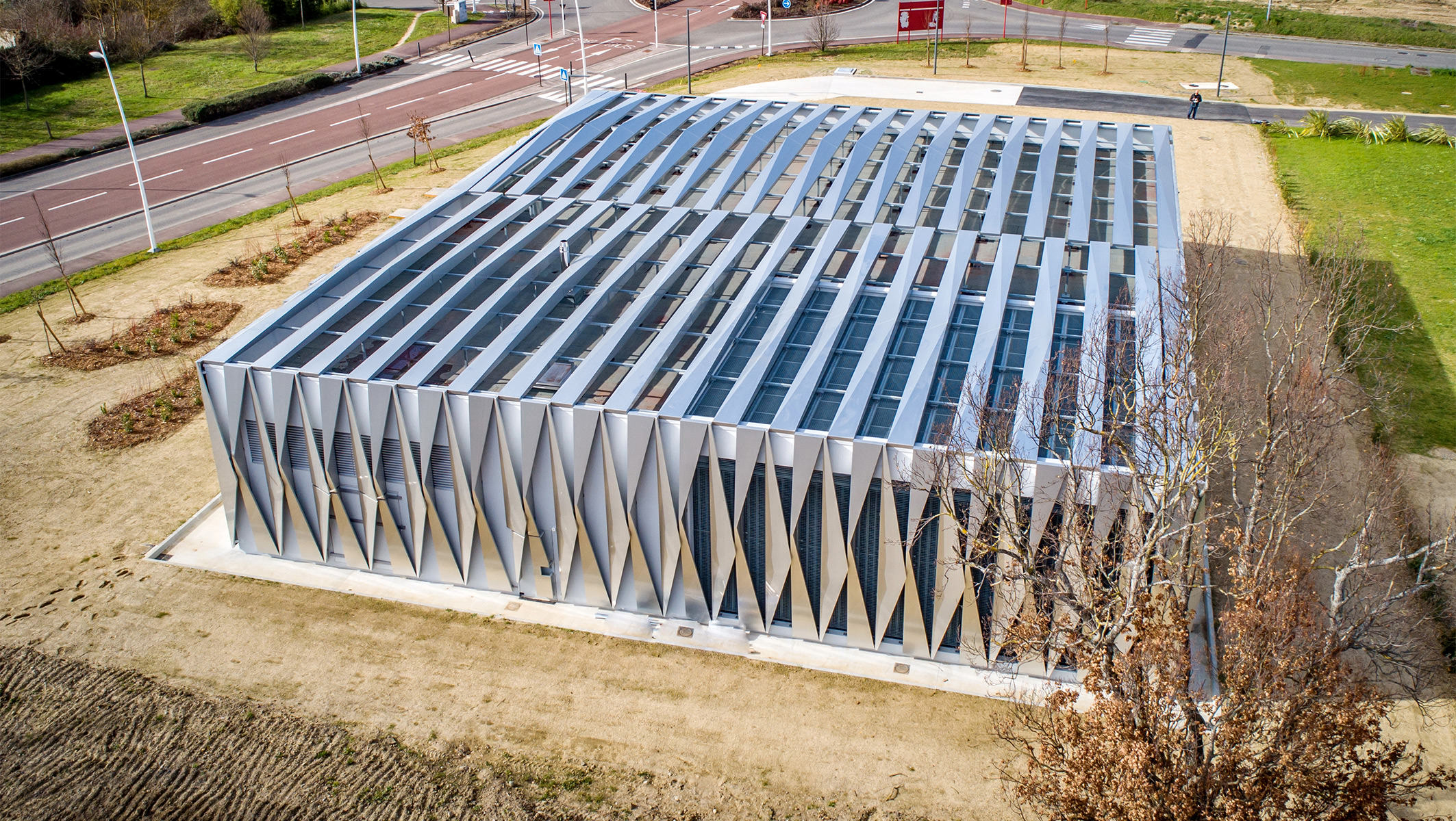 Photographie aérienne du data center Buissonniere