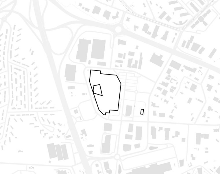 plan de masse minimaliste noir gris et blanc du centre commercial de l'Olivet