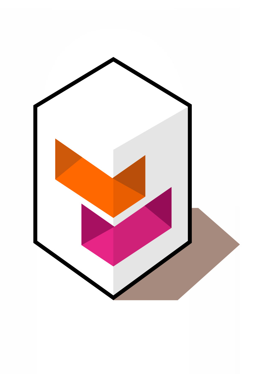 Logo du projet, rectangle en 3D ombré avec insertion de deux rectangles colorés comme des terrasses creusées