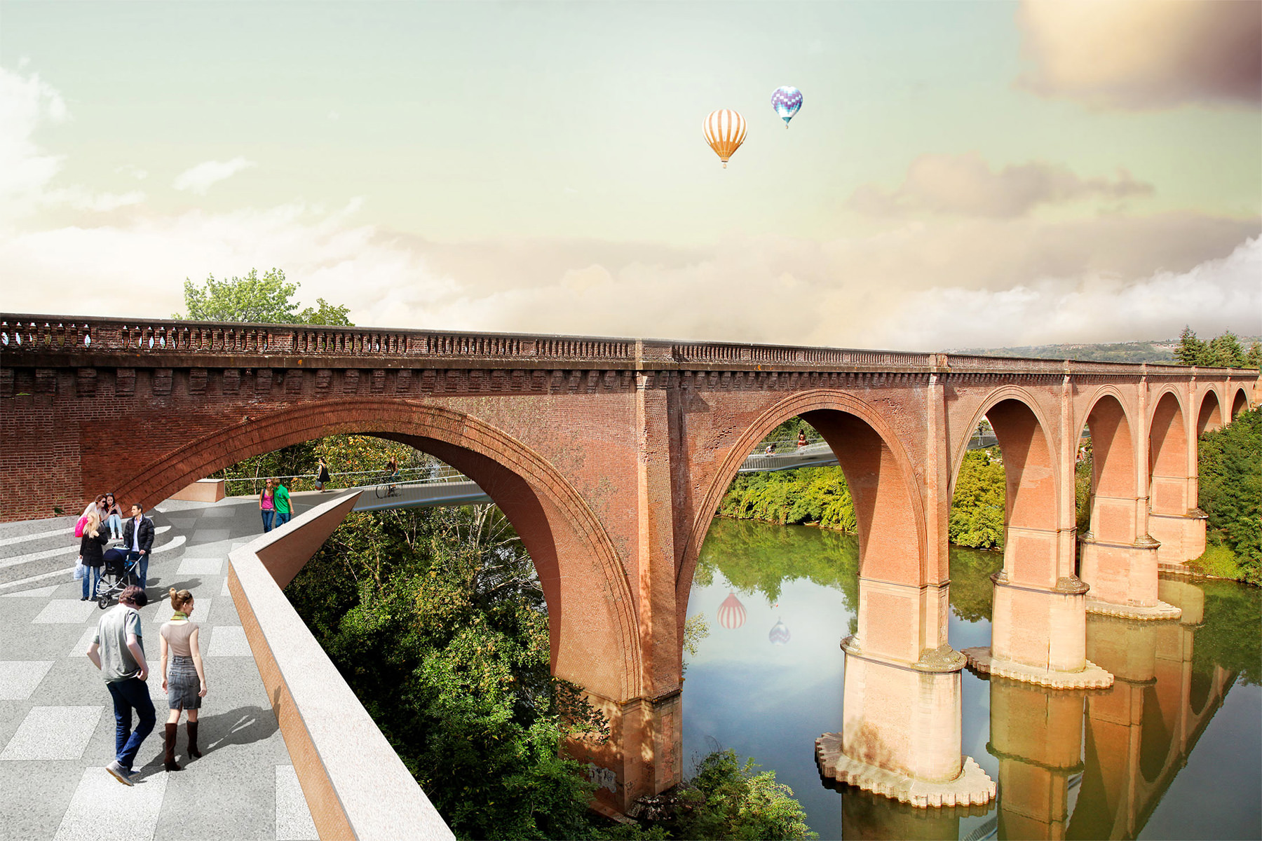 Perspective depuis le début de la passerelle d'Albi, vue sur le Tarn
