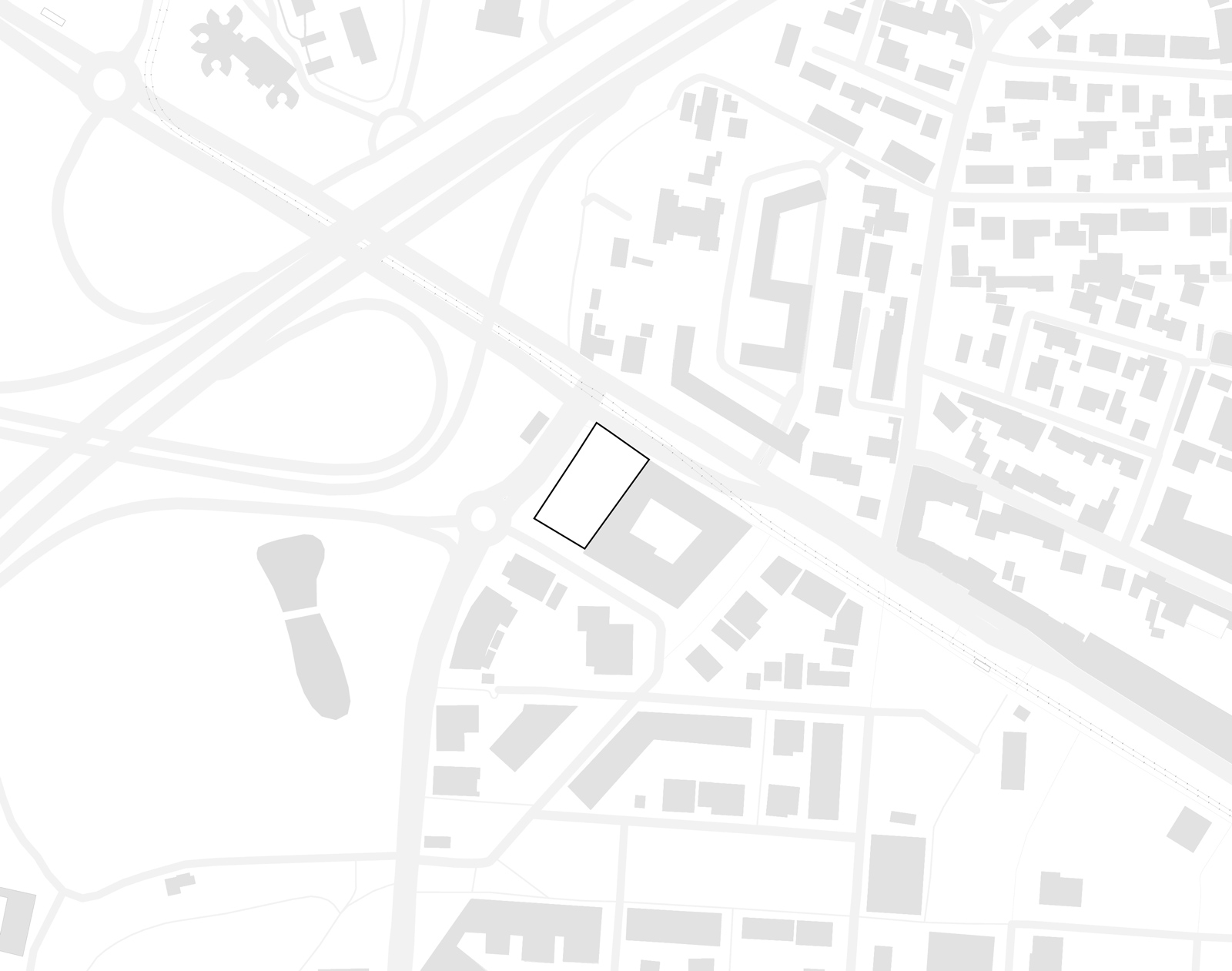 plan de masse minimaliste noir gris et blanc du parking P2 dans l'éco-quartier de la cartoucherie