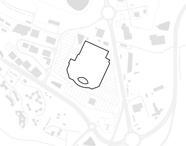 plan de masse minimaliste noir gris et blanc du centre comemrcial de Cherbourg