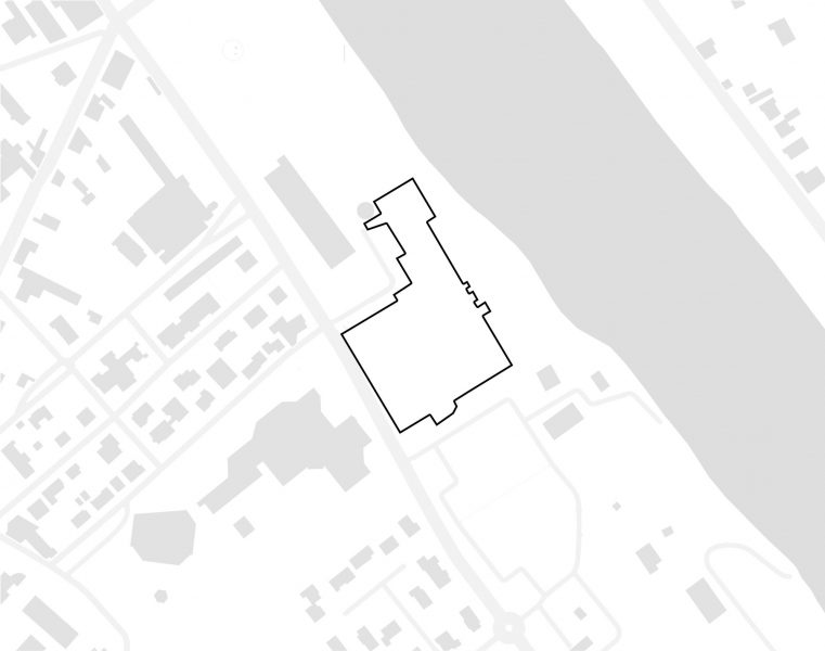Plan de masse minimaliste, noir et blanc du projet de Villemur-sur-Tarn