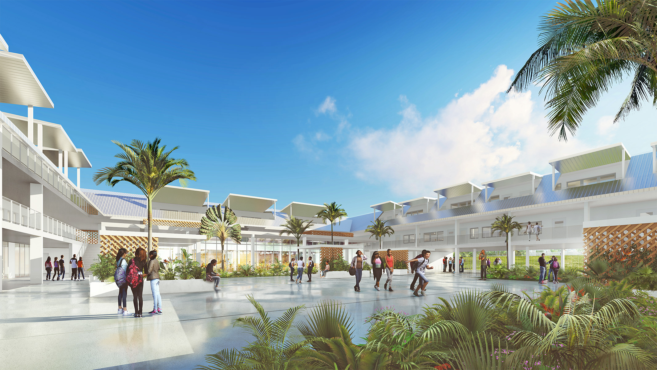 Perspective de la cours intérieure du collège de la Savane