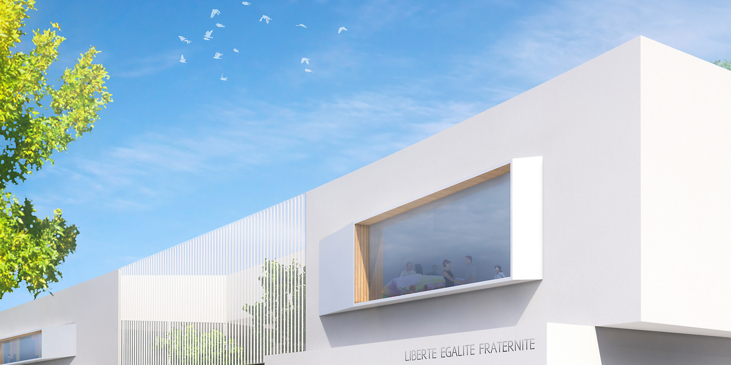 Perspective détails du haut de la façade de l'entreé du groupe scolaire de Piquepeyre