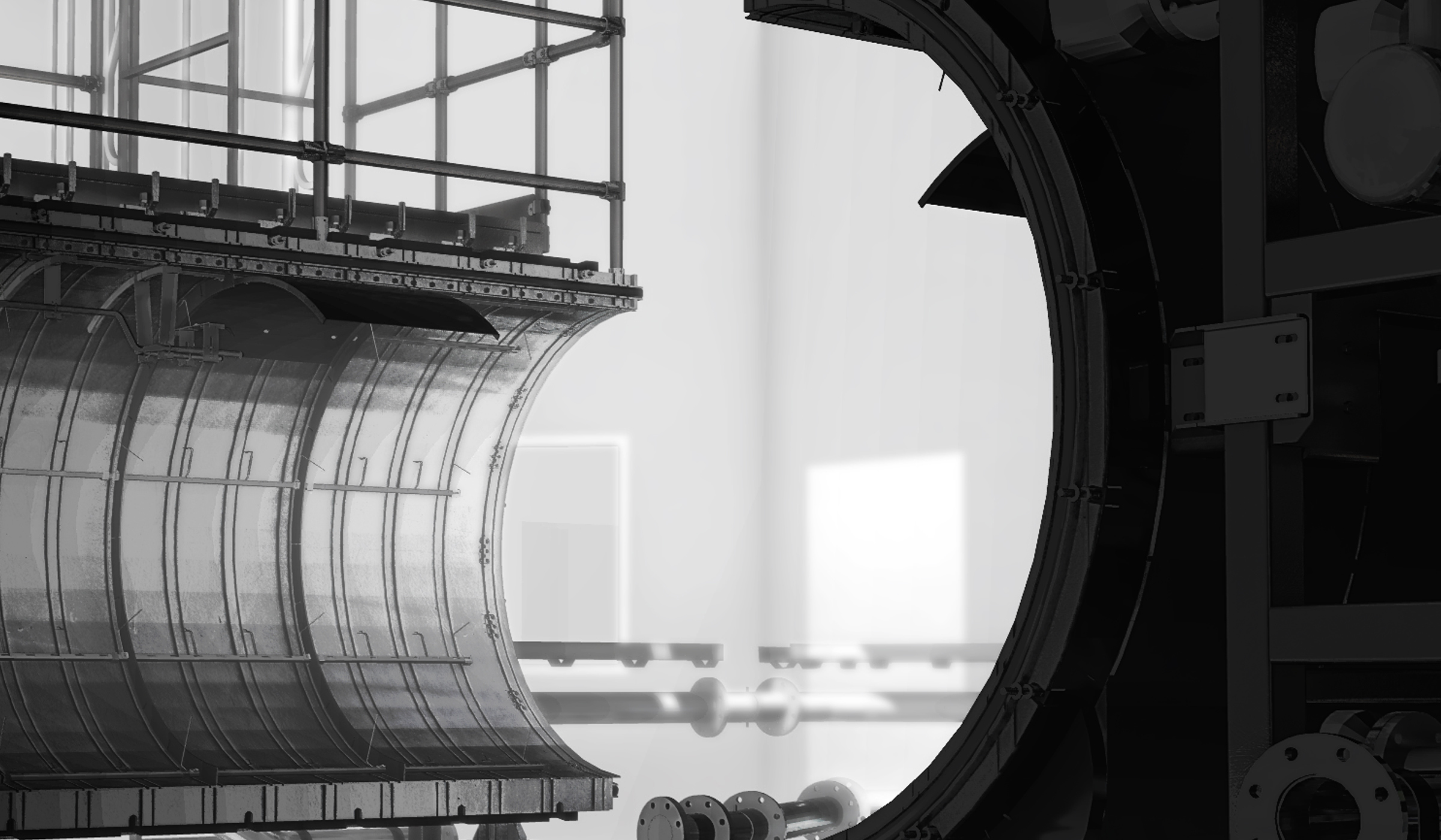 Perspective d'un détail technique noir et blanc de l'intérieur de l'ONERA