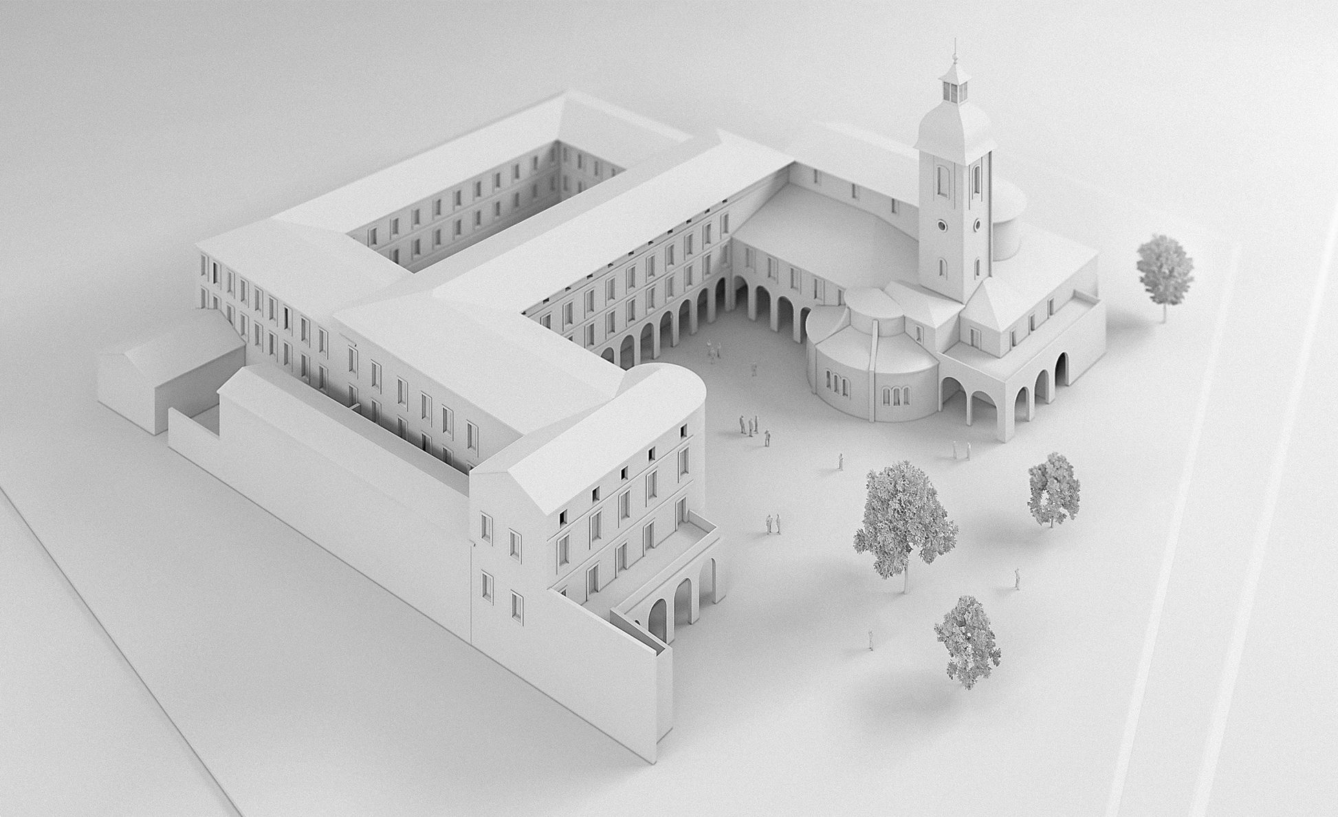 Perspective maquette blanche 3D du Diocèse d'Albi vue de haut