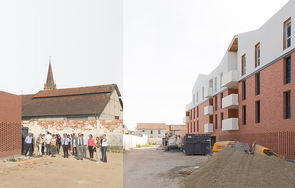 Photographie de la visite de chantier des logements de Chamier à Montauban