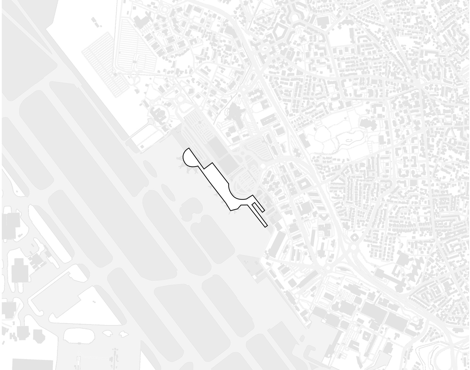 Plan de masse minimaliste noir gris et blanc de l'aéroport de Toulouse