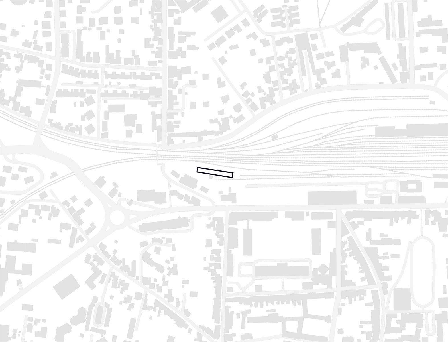 Plan de masse minimaliste noir gris et blanc de la passerelle de maintenance des trains à Tarbes