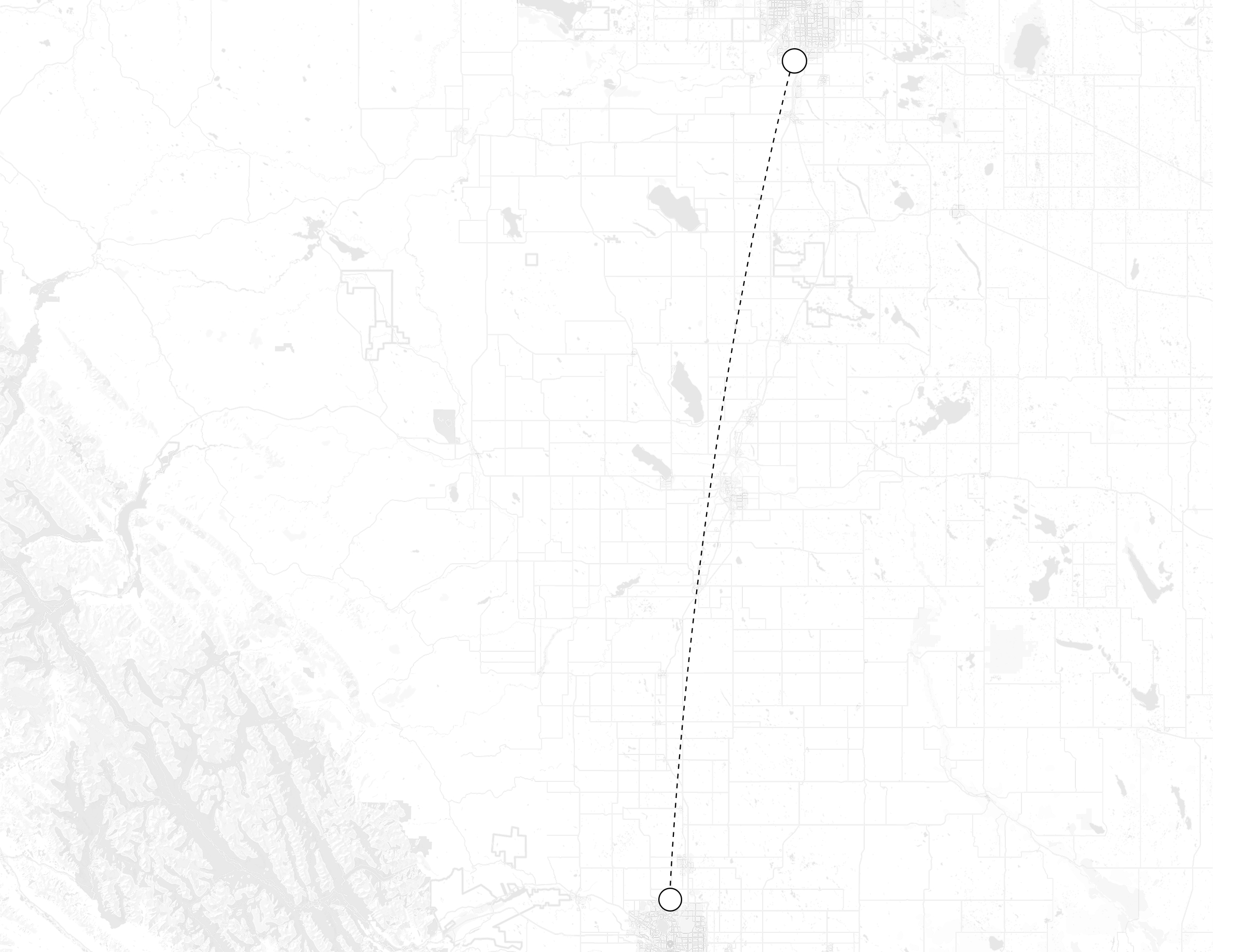Plan de masse minimaliste noir gris et blanc de la ligne Edmonton Calgary au Canada